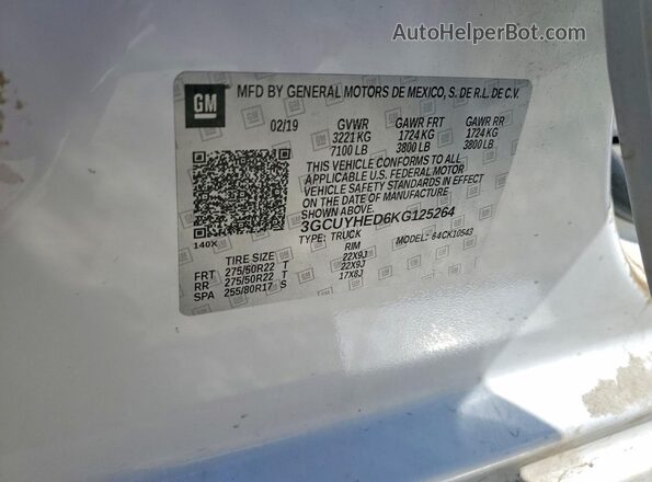 3GCUYHED6KG125264 2019 CHEVROLET SILVERADO White Widok komory silnika