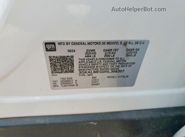 3GKALMEG0RL368207 2024 GMC TERRAIN White VIN կոդի պիտակի տեսք