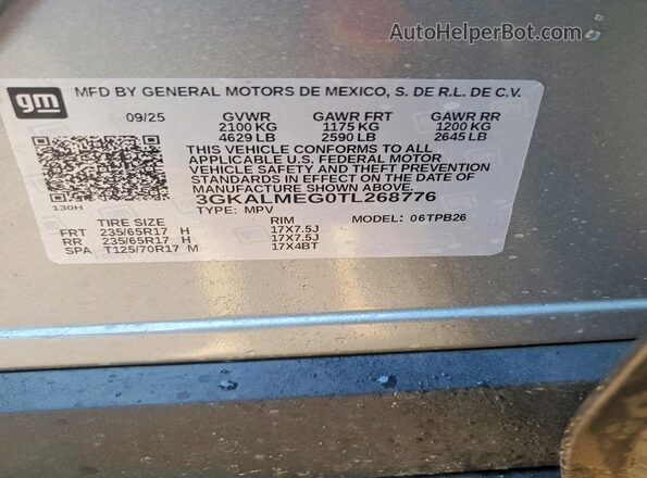 3GKALMEG0TL268776 2026 GMC TERRAIN Silver Панорамний вид салону 360°