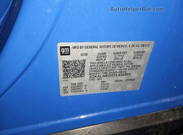 3GKALMEG0TL435993 2026 GMC TERRAIN Синий Вид наклейки с VIN-кодом