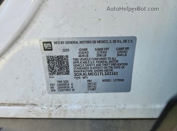 3GKALMEG1TL343162 2026 GMC TERRAIN White Vista de la etiqueta del VIN