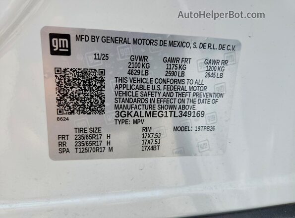 3GKALMEG1TL349169 2026 GMC TERRAIN White VIN კოდის სტიკერის ხედი