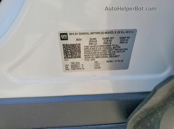 3GKALMEG5RL352407 2024 GMC TERRAIN Белый Вид наклейки с VIN-кодом