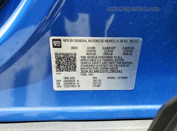 3GKALMEG5TL290241 2026 GMC TERRAIN Blue VIN კოდის სტიკერის ხედი
