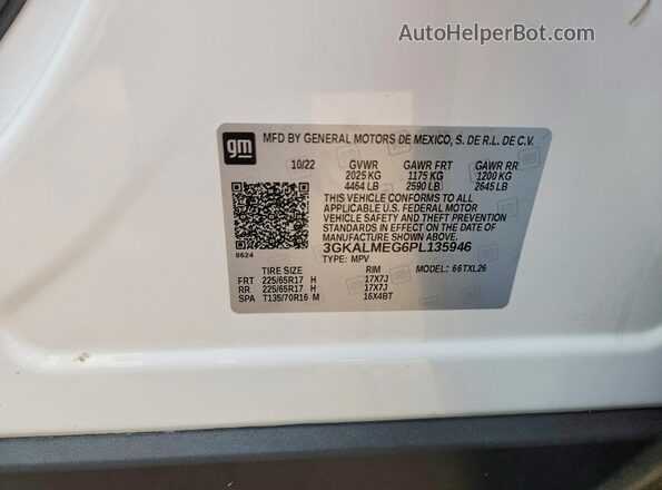 3GKALMEG6PL135946 2023 GMC TERRAIN Белый Панорамный вид салона 360°