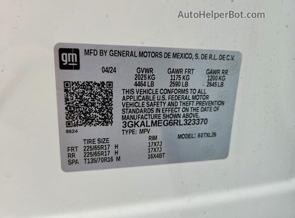 3GKALMEG6RL323370 2024 GMC TERRAIN White Vista de la etiqueta del VIN
