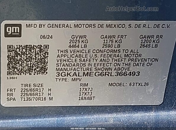 3GKALMEG6RL366493 2024 GMC TERRAIN Blue Շարժիչի բաժամունքի տեսք