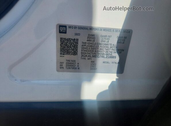 3GKALMEG7RL218885 2024 GMC TERRAIN White Widok naklejki z numerem VIN