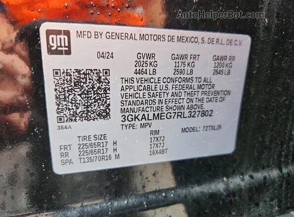 3GKALMEG7RL327802 2024 GMC TERRAIN Black VIN կոդի պիտակի տեսք
