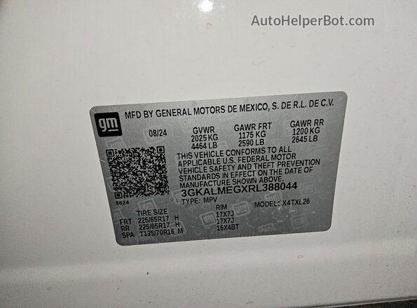 3GKALMEGXRL388044 2024 GMC TERRAIN White VIN sticker view