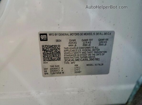 3GKALMEGXRL390781 2024 GMC TERRAIN White Вид наклейки з VIN-кодом