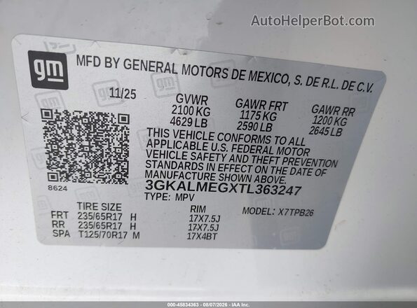 3GKALMEGXTL363247 2026 GMC TERRAIN White Engine compartment view