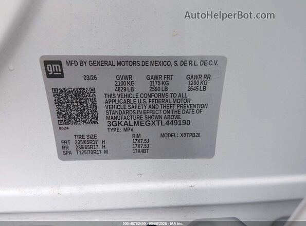 3GKALMEGXTL449190 2026 GMC TERRAIN White Вид підкапотного простору