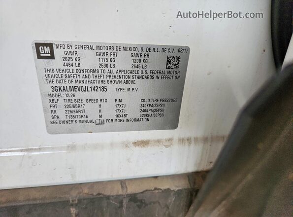 3GKALMEV0JL142185 2018 GMC TERRAIN White Widok naklejki z numerem VIN