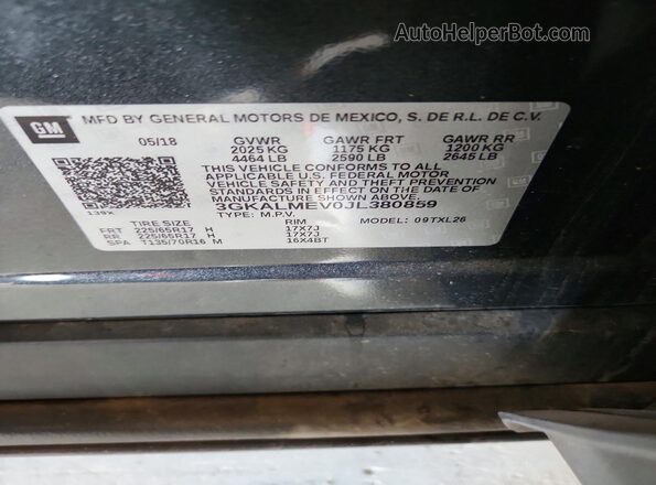 3GKALMEV0JL380859 2018 GMC TERRAIN Charcoal Панорамний вид салону 360°