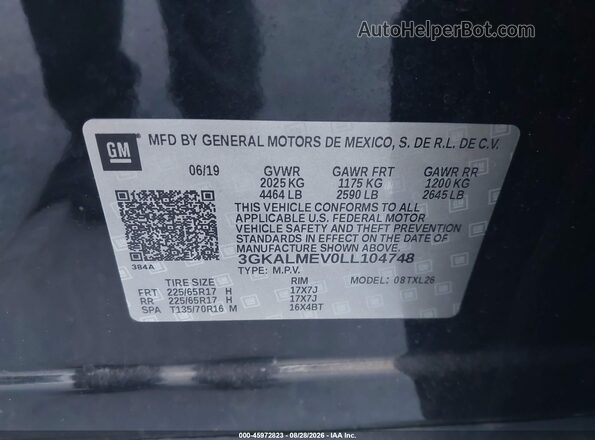 3GKALMEV0LL104748 2020 GMC TERRAIN Black Вид підкапотного простору