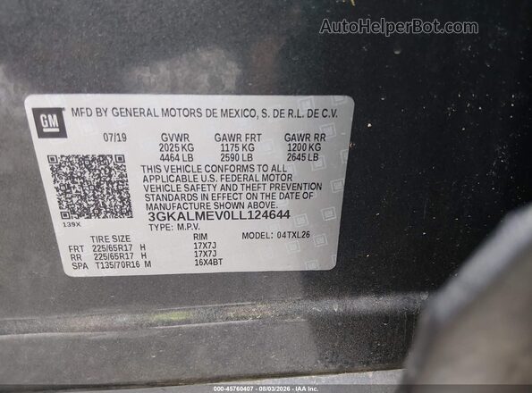 3GKALMEV0LL124644 2020 GMC TERRAIN Gray ძრავის განყოფილების ხედი