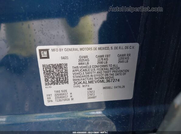 3GKALMEV0ML367274 2021 GMC TERRAIN Blue Engine compartment view