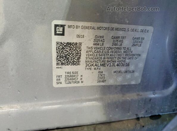 3GKALMEV1JL403016 2018 GMC TERRAIN Silver Vista de la etiqueta del VIN