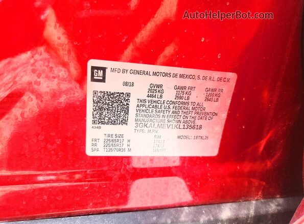 3GKALMEV1KL135618 2019 GMC TERRAIN Красный Панорамный вид салона 360°