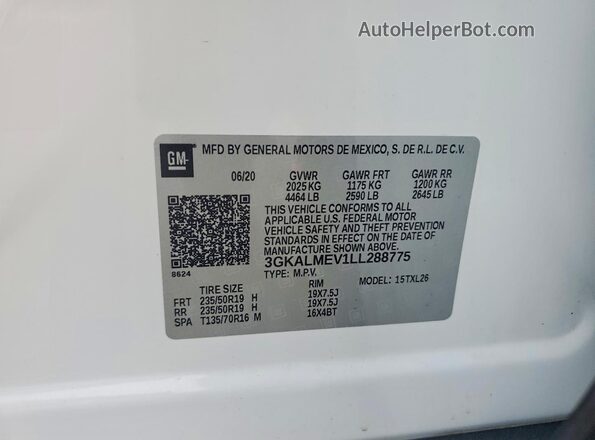 3GKALMEV1LL288775 2020 GMC TERRAIN White 360 interior view