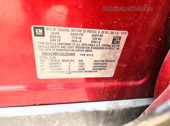 3GKALMEV2JL233460 2018 GMC TERRAIN Red Սալոնի 360 աստիճան տեսք
