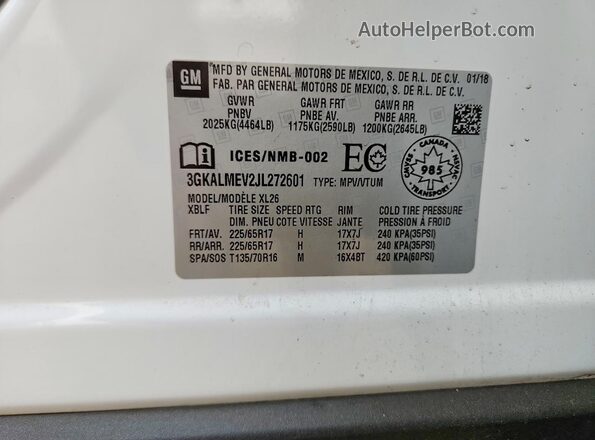 3GKALMEV2JL272601 2018 GMC TERRAIN White Սալոնի 360 աստիճան տեսք