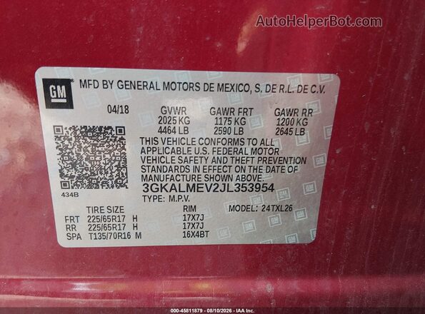 3GKALMEV2JL353954 2018 GMC TERRAIN Red Vista del compartimento del motor
