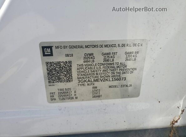 3GKALMEV2KL156073 2019 GMC TERRAIN White Vista de la etiqueta del VIN