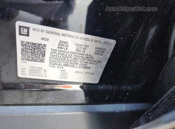 3GKALMEV2LL100605 2020 GMC TERRAIN Black Vista de la etiqueta del VIN