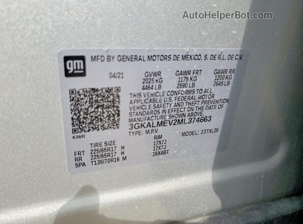 3GKALMEV2ML374663 2021 GMC TERRAIN Silver Շարժիչի բաժամունքի տեսք