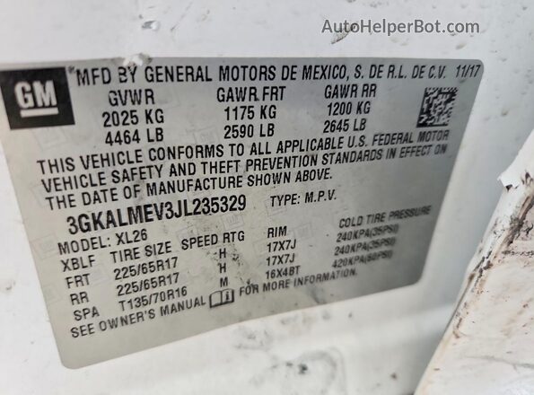 3GKALMEV3JL235329 2018 GMC TERRAIN White Շարժիչի բաժամունքի տեսք