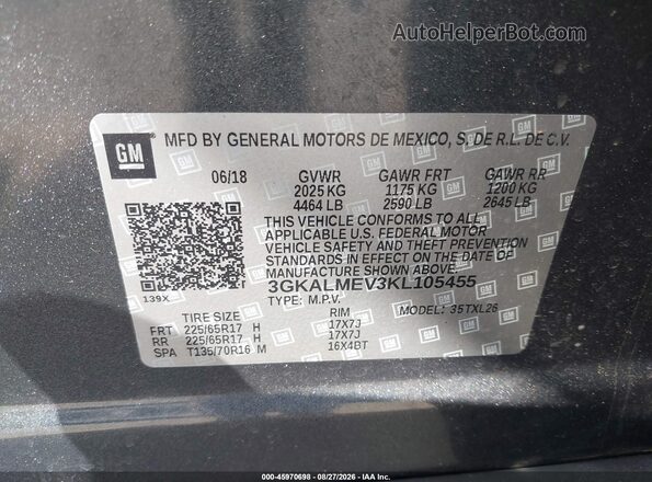 3GKALMEV3KL105455 2019 GMC TERRAIN Gray Vista del compartimento del motor