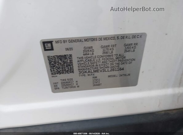 3GKALMEV3LL281164 2020 GMC TERRAIN White Вид підкапотного простору