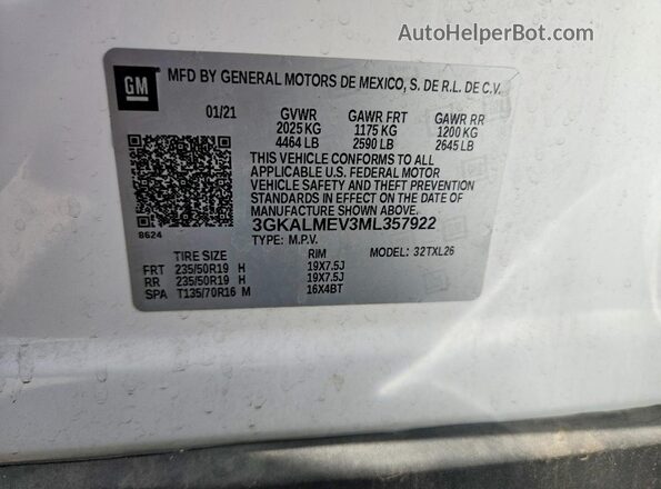 3GKALMEV3ML357922 2021 GMC TERRAIN White Вид підкапотного простору