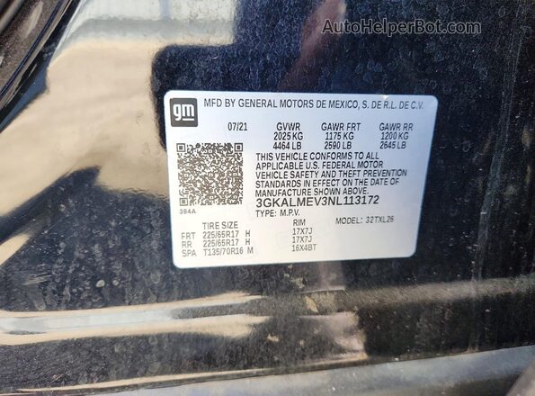 3GKALMEV3NL113172 2022 GMC TERRAIN Black VIN sticker view