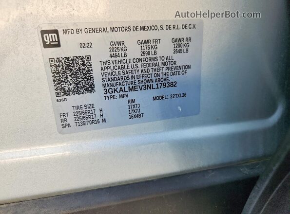 3GKALMEV3NL179382 2022 GMC TERRAIN Серебряный Панорамный вид салона 360°