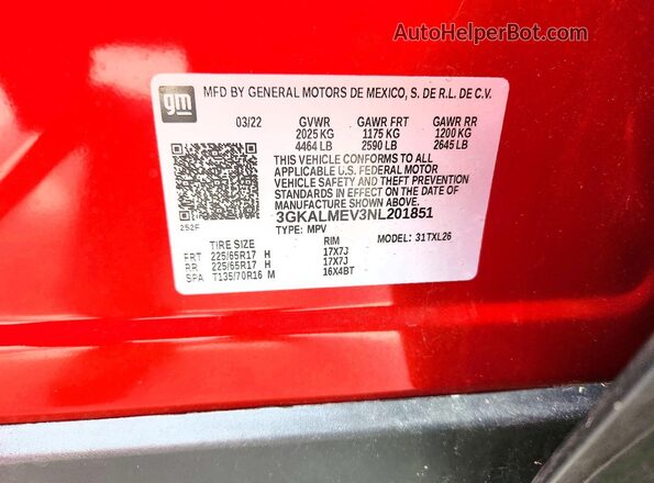 3GKALMEV3NL201851 2022 GMC TERRAIN Красный Панорамный вид салона 360°