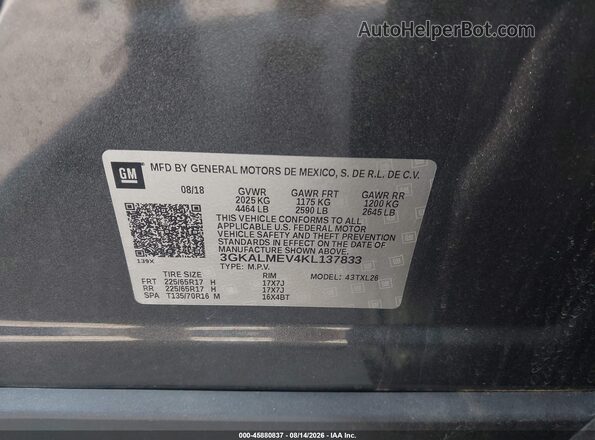 3GKALMEV4KL137833 2019 GMC TERRAIN Gray ძრავის განყოფილების ხედი