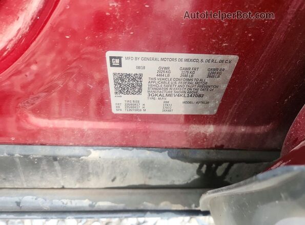 3GKALMEV4KL147083 2019 GMC TERRAIN Красный Вид наклейки с VIN-кодом