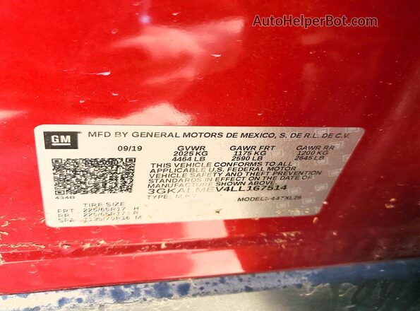 3GKALMEV4LL167514 2020 GMC TERRAIN Red ძრავის განყოფილების ხედი