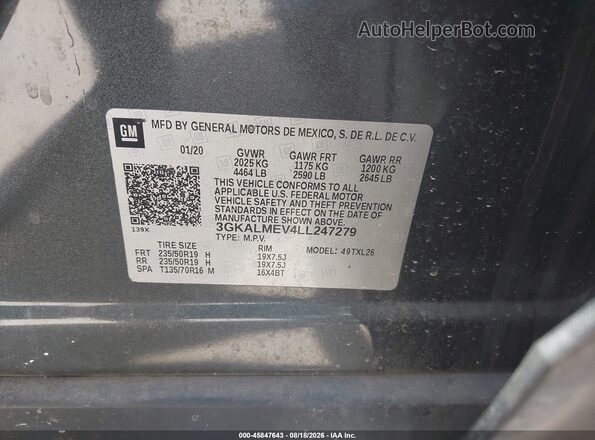 3GKALMEV4LL247279 2020 GMC TERRAIN Gray ძრავის განყოფილების ხედი
