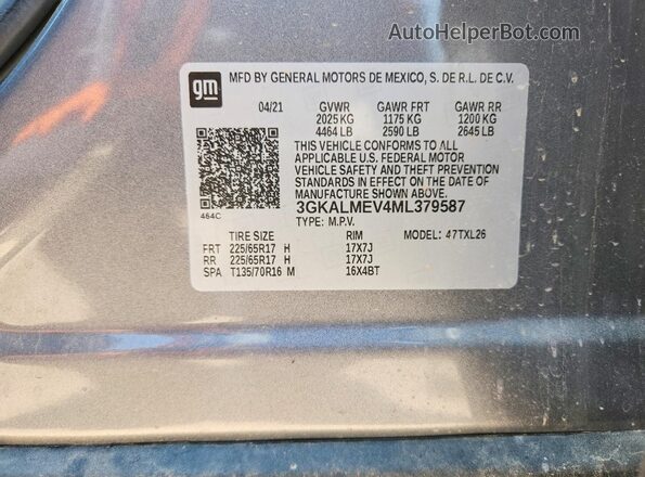 3GKALMEV4ML379587 2021 GMC TERRAIN Gray Вид наклейки з VIN-кодом