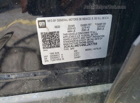 3GKALMEV4NL247754 2022 GMC TERRAIN Black Vista de la etiqueta del VIN