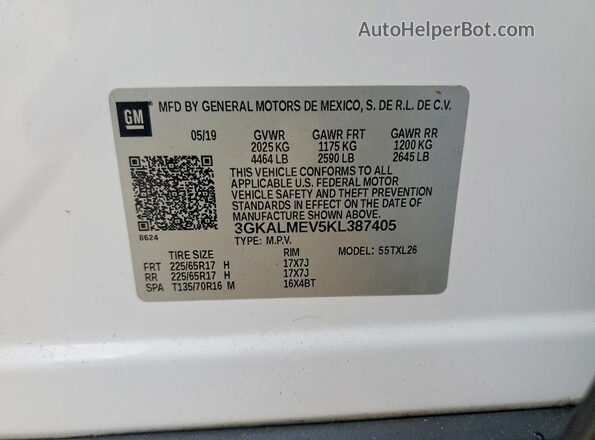 3GKALMEV5KL387405 2019 GMC TERRAIN Белый Панорамный вид салона 360°