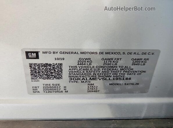 3GKALMEV5LL195144 2020 GMC TERRAIN Серебряный Вид наклейки с VIN-кодом