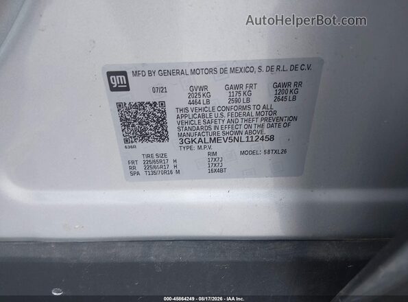 3GKALMEV5NL112458 2022 GMC TERRAIN Серебряный Вид подкапотного пространства