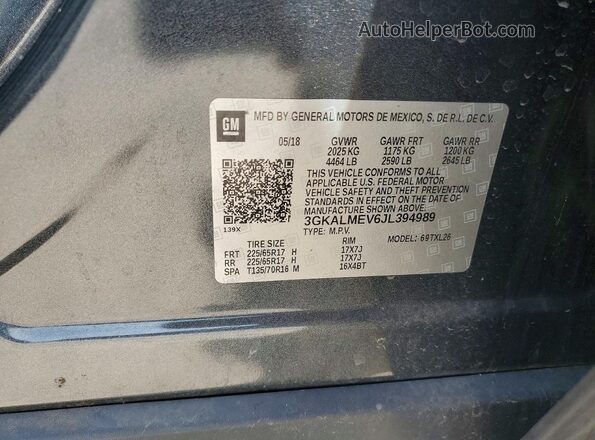 3GKALMEV6JL394989 2018 GMC TERRAIN Gray Սալոնի 360 աստիճան տեսք