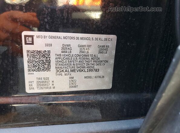 3GKALMEV6KL199783 2019 GMC TERRAIN Black Widok naklejki z numerem VIN