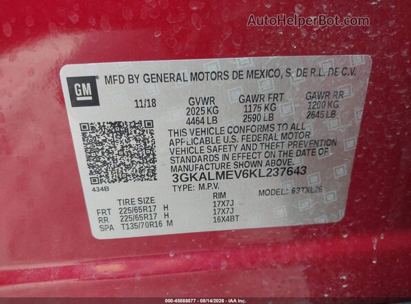3GKALMEV6KL237643 2019 GMC TERRAIN Красный Вид подкапотного пространства